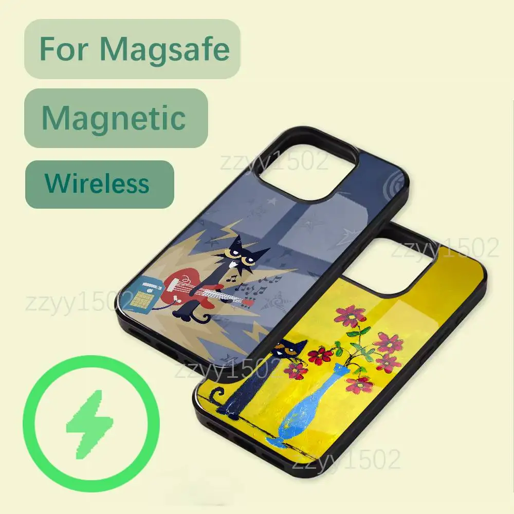 

P-Pete The Cat For iPhone 17,16,15,14,13,12,11 Pro,Max,Plus,X,XS,XR,SE4,E Mini Wireless Charging with MagSafe Phone Case
