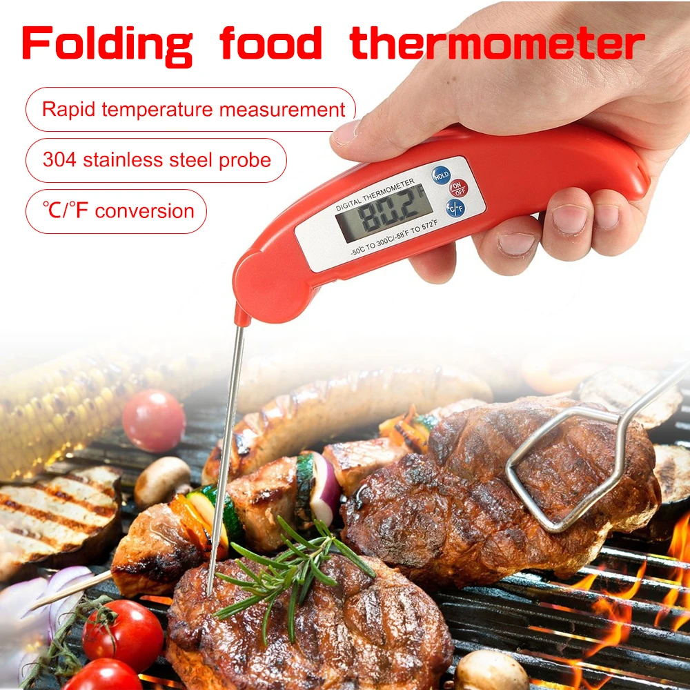 

Foldable Kitchen Food Thermometer with Stainless Steel Probe for Meat Milk Digital Display BBQ Oven Thermometer Kitchen Tool