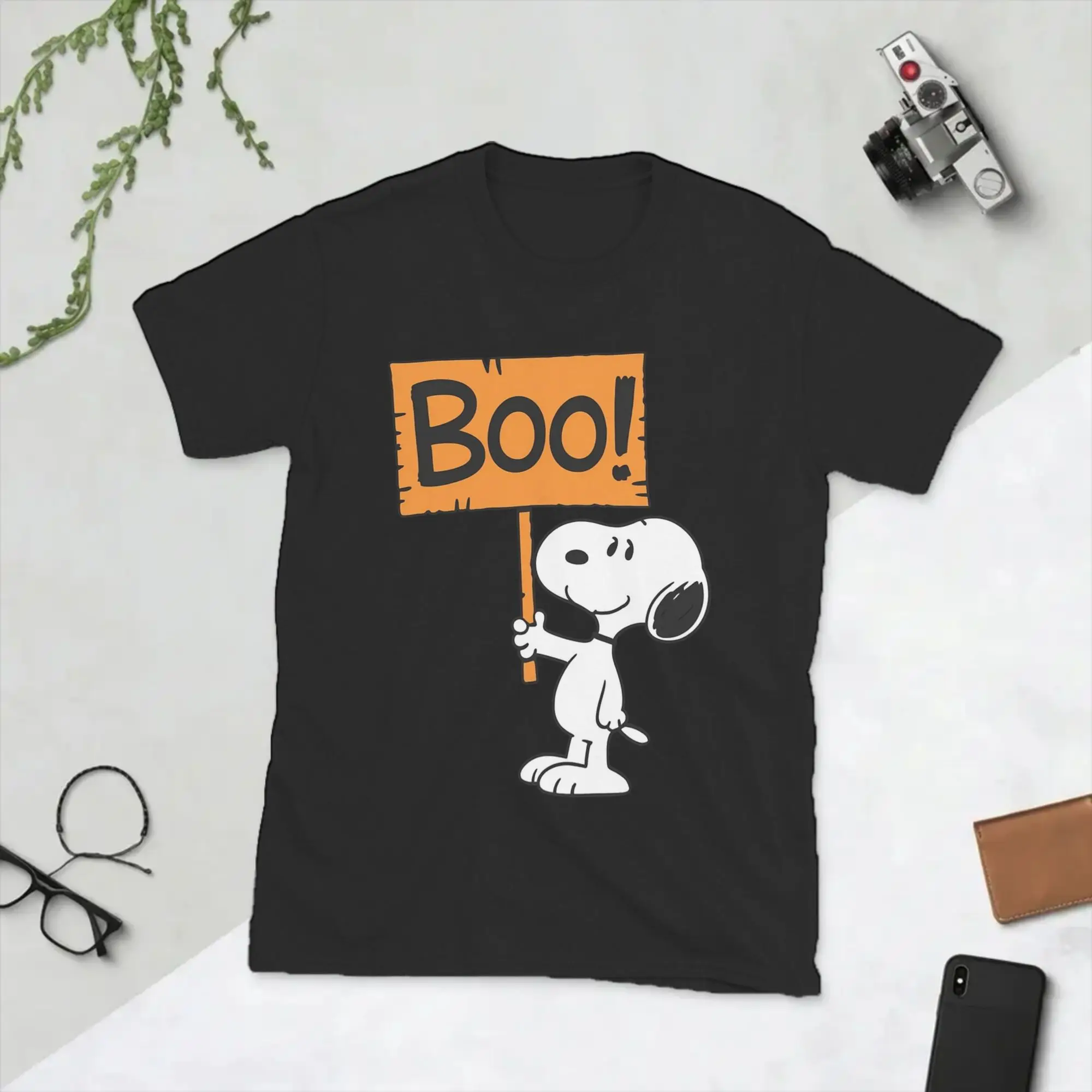 Halloween Snoopys Halloween Boo! T-Shirt für Herren, reine Baumwolle, lustiges T-Shirt, Rundhalsausschnitt, kurzärmelig, bedruckt