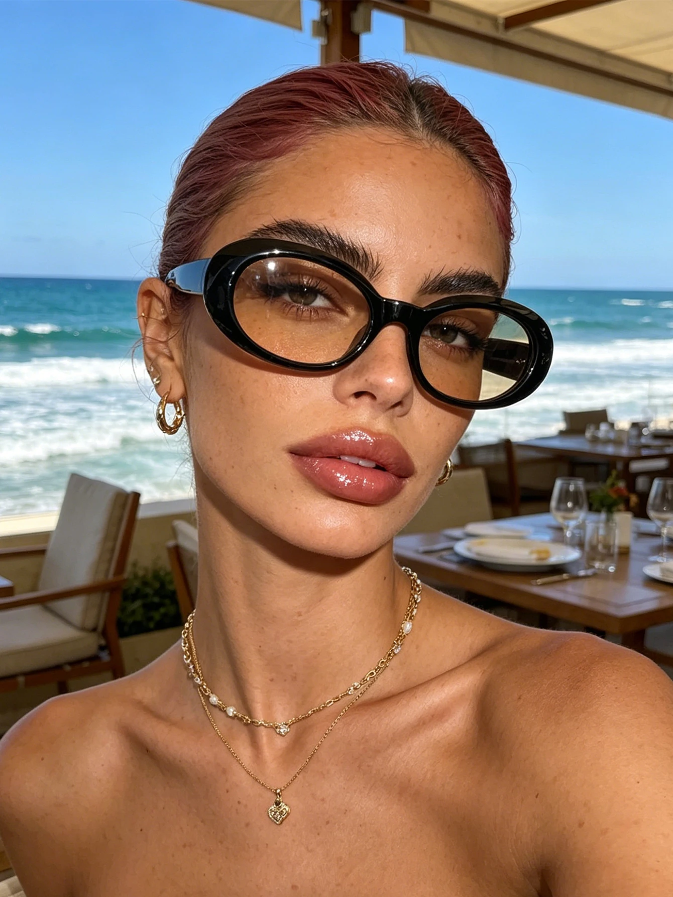 1 Stück Retro-Sonnenbrille mit ovalem schwarzem Rahmen, UV-Schutz, süßer und cooler Stil, Y2K-Stil, vielseitig, Unisex, Urlaub, Fotografie