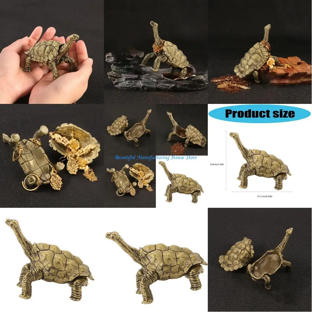 

E56A Винтажная металлическая коробка в форме черепахи для хранения ювелирных изделий, пепельница, домашний дисплей