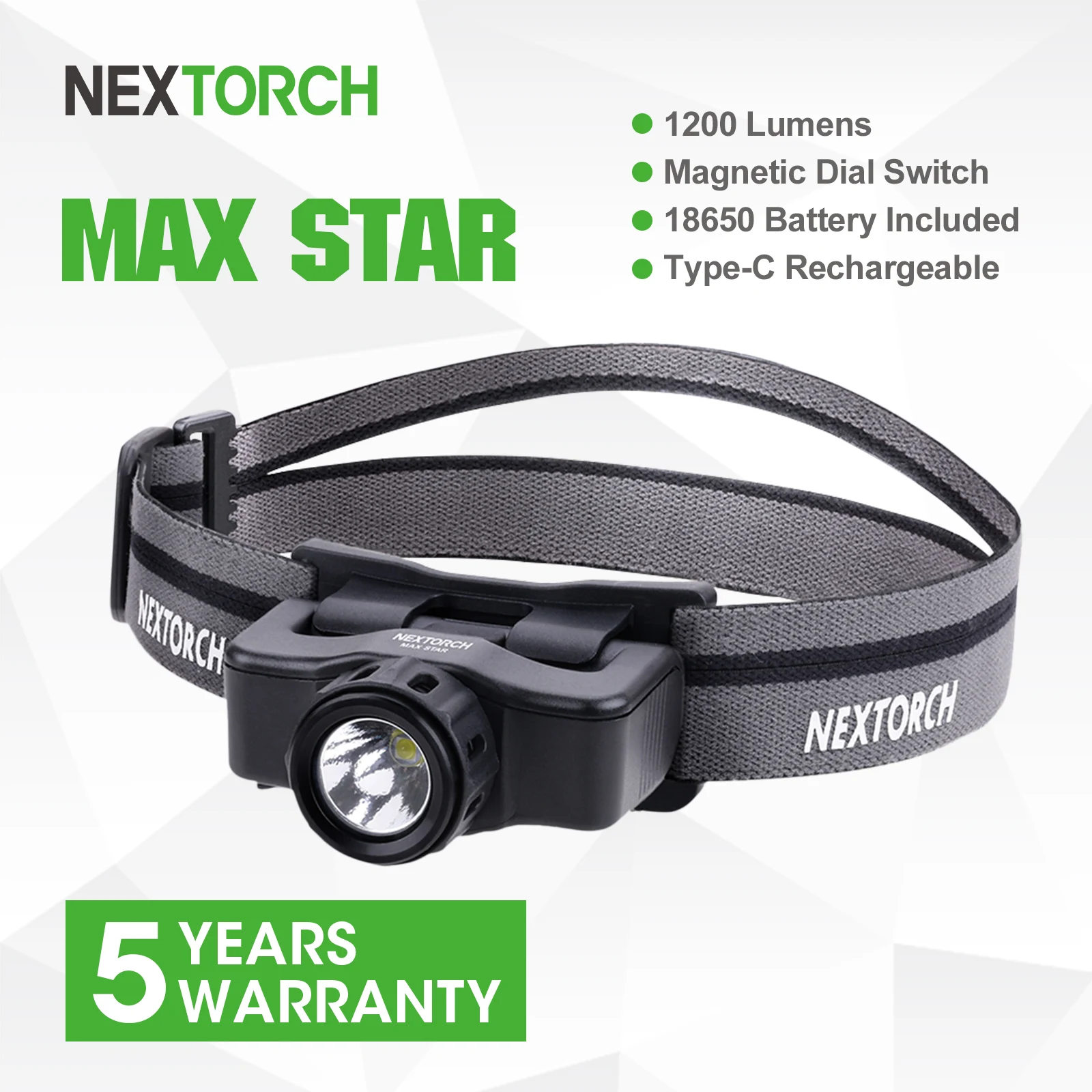 

NEXTORCH max star 1200 Lumens Head Flashlight High Power LED Headlamp Rechargeable Head Light Adjustable Camping Running Hunting