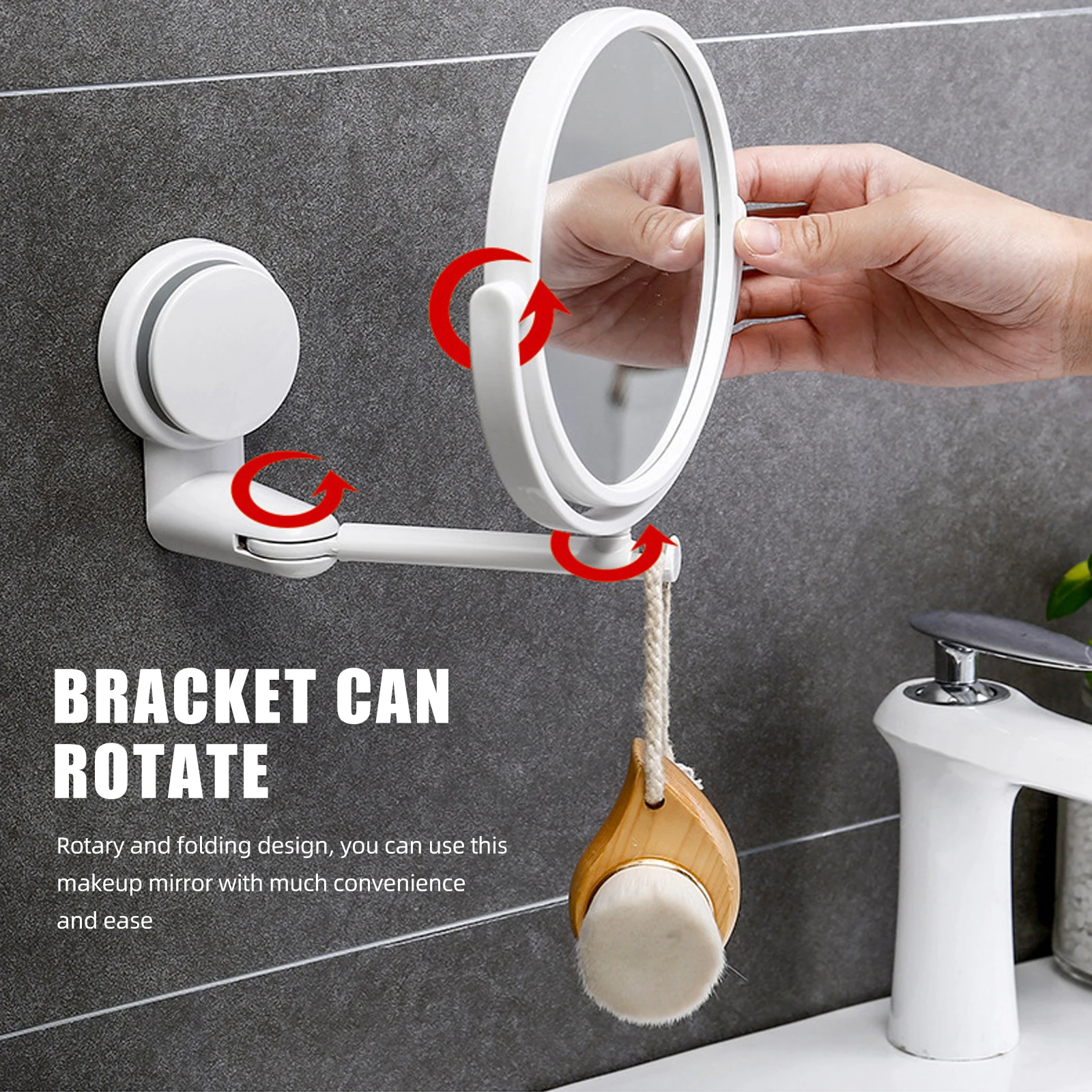 

Folding Rotating Makeup Mirror Wall Mounted Punch Free Design Glass ABS Material Fresh Colors Home Bathroom Decorative Use