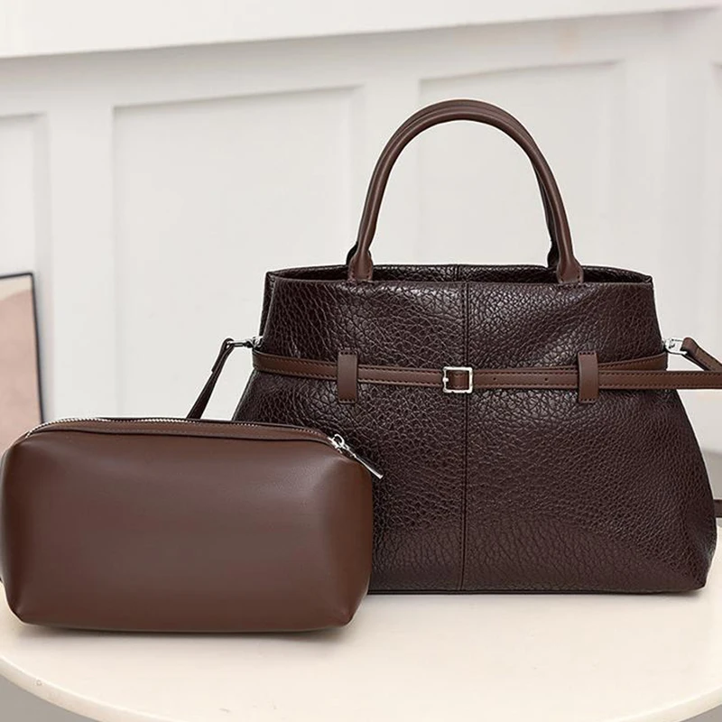 

Women's New Luxury Handbag Large Capacity Commuter Office Shoulder Bag Belt Buckle Design Lychee Crossbody Bag Multi-compartment