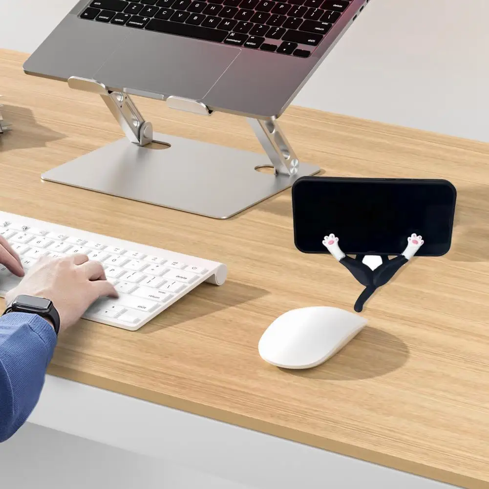 حامل الهاتف المحمول لطيف الأسود القط حامل الهاتف الراتنج ديكور حامل للفتيات قابل للتعديل جبل المحمول لمكتب المنزل للقطط