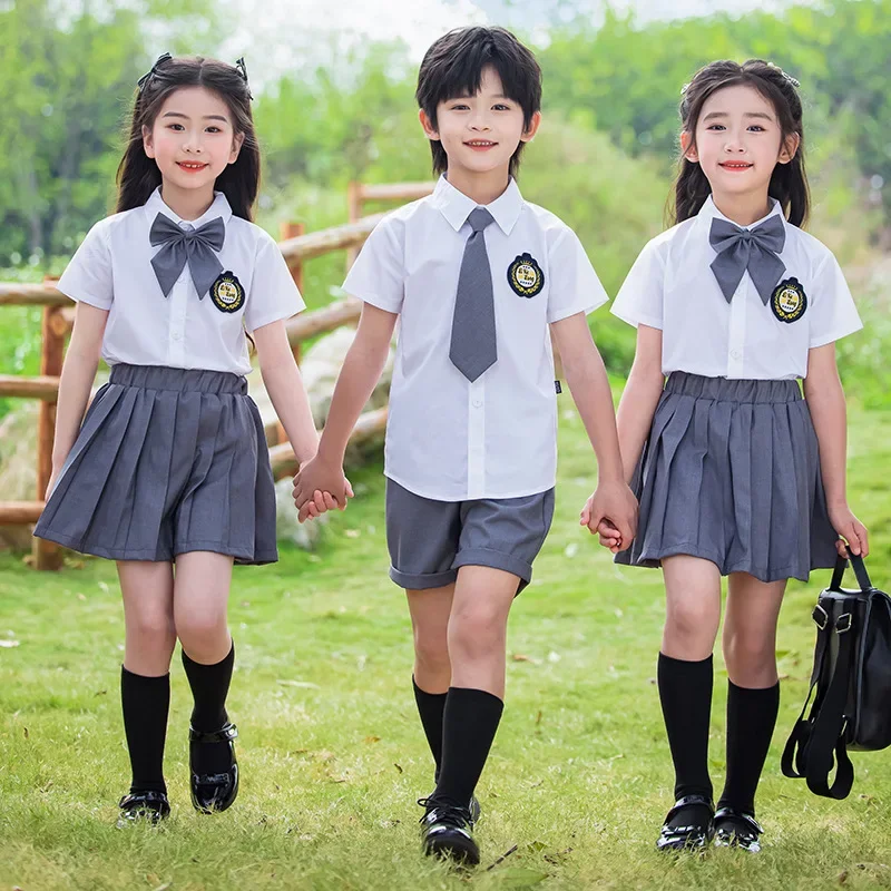 

Летняя школьная форма для мальчиков, рубашка, шорты, жилет для девочек, юбки, комплекты детской одежды, одежда для детей и студентов