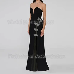 Vindal Floor Length Evening Dress Mermaid Elegant Beaded Crepe Prom Dresses Sleeveless Strapless Built-in Bra  For Woman 2024