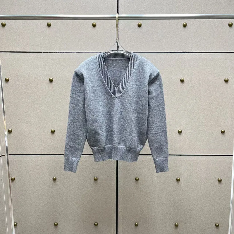 

Женский свитер с V-образным вырезом и подплечниками, повседневный универсальный пуловер, вязаный топ оверсайз, блузка, новинка весны 2026, стиль Y2K