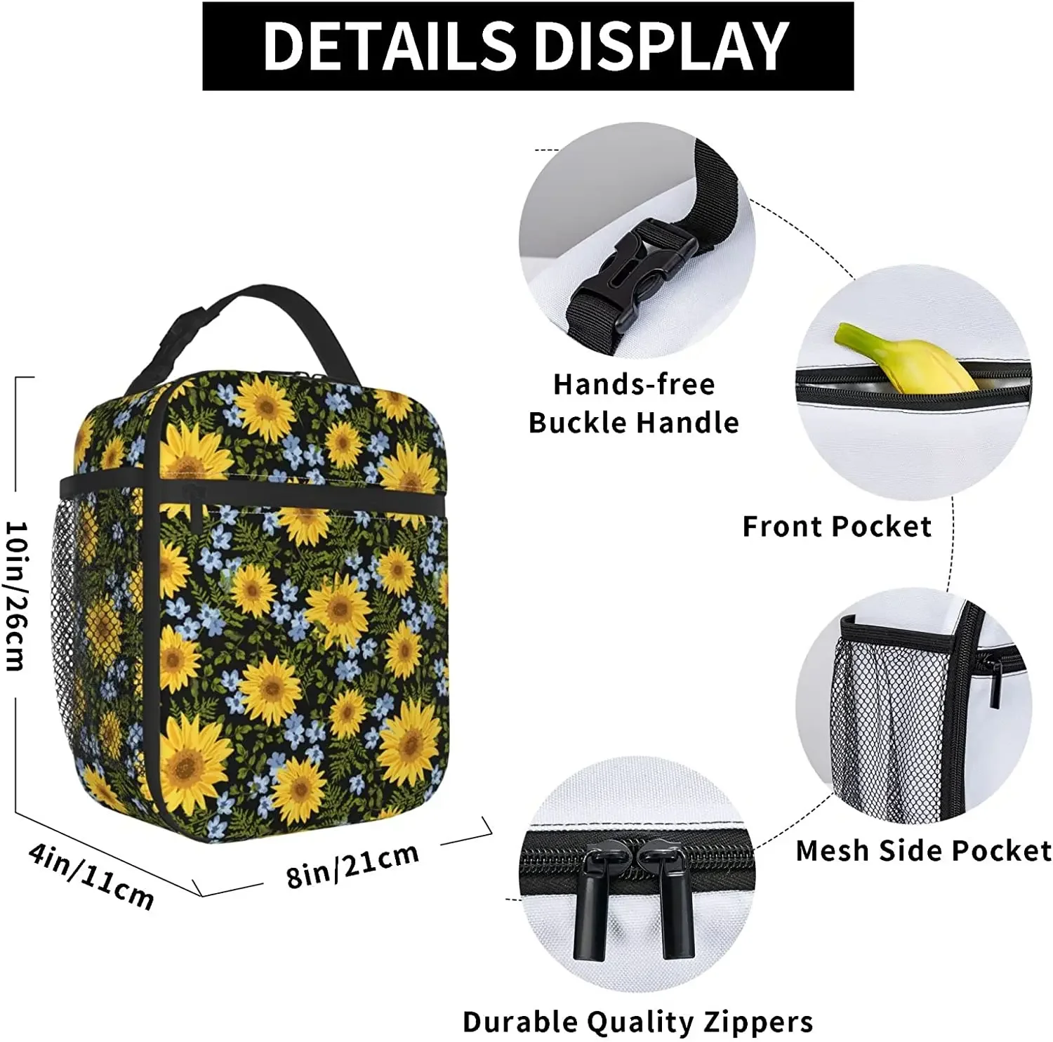 Sunflower Lunch Bag Tote Bag Lunch Bags for Women Lunch Box Insulated Container One Size Insulated Food Bag Cooler Bag