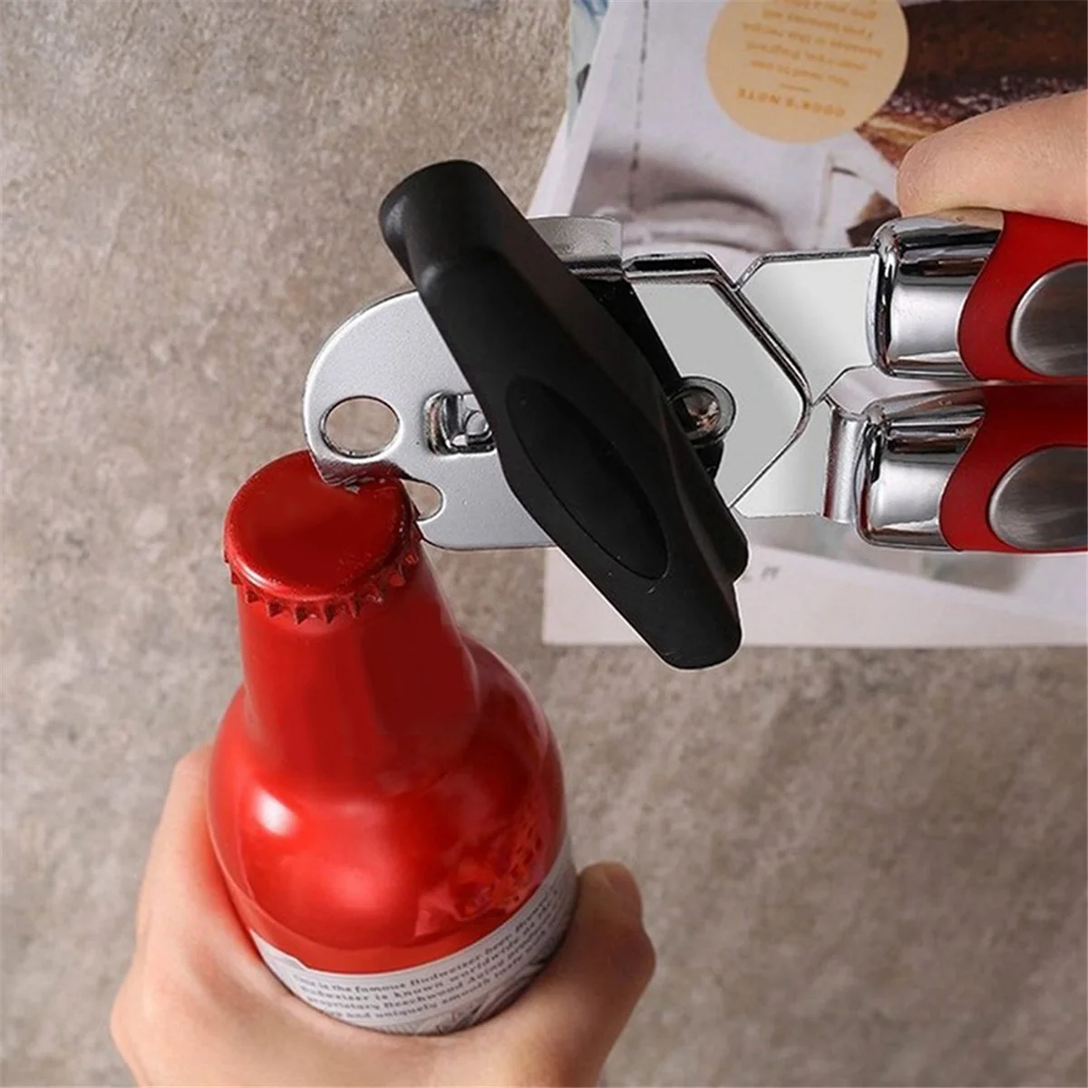 Abrelatas multifuncional Manual 3 en 1 rojo N18R, herramienta de cocina con abridor de botellas