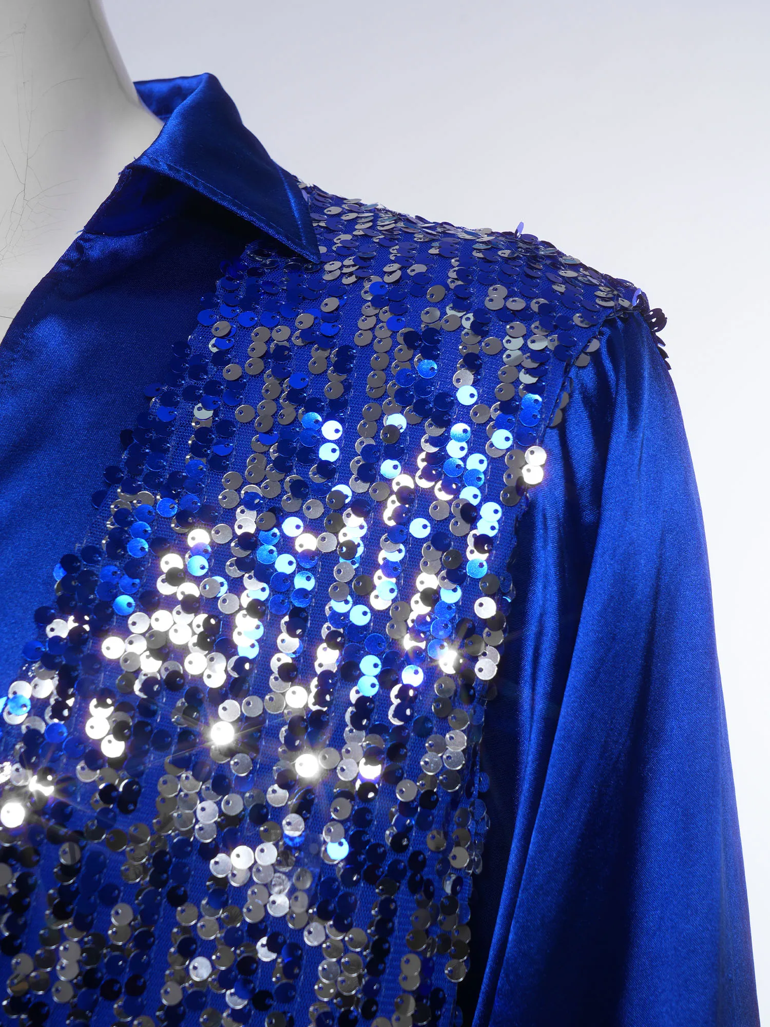 

Men Latin Tango Cha-cha Dance Bodice Bodysuit Top Samba Jazz Ballet Dancewear Long Sleeves Glittery Sequin Performance Leotards