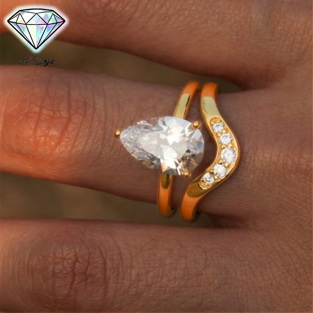 

4CT кольцо-пасьянс из муассанита с грушевой/водной огранкой и подходящим кольцом, комплект обручальных колец S925, серебряное обручальное кольцо с бриллиантом для женщин