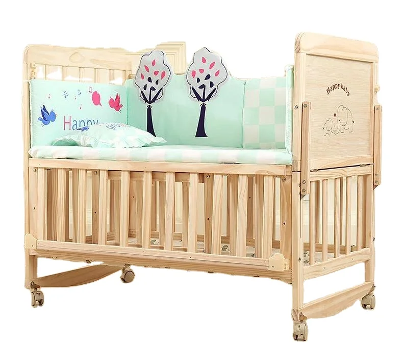 

Versatile Baby Wooden Crib Newborn Assembled Queen Bed with Swing and Cradle Functions