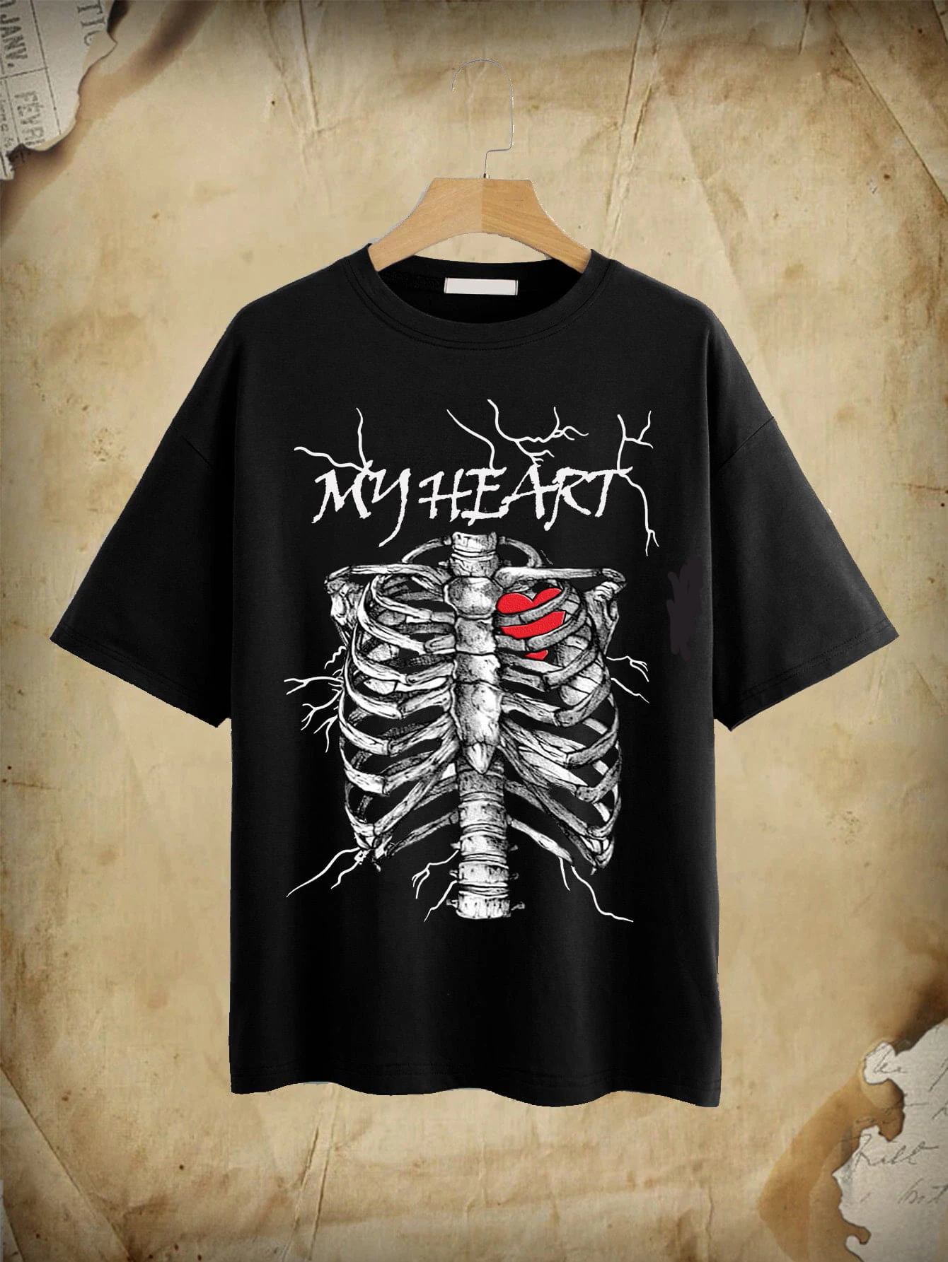 Academia Letter Skull heart Graphic Tee Women Summer Breathable Oversize Short Sleeve Casual Loose T Shirt Cotton O-Neck Tees