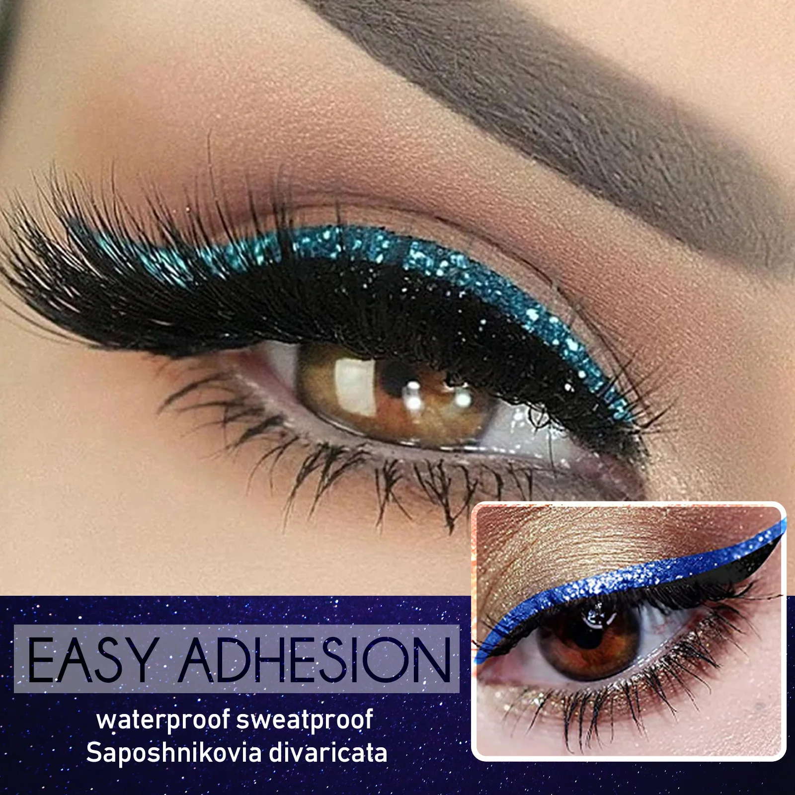 Blauer Eyeliner Wimpern wasserdicht schweiß fest wind dicht selbst klebend falsche Wimpern weicher natürlicher Curling falscher Wimpern Eyeliner