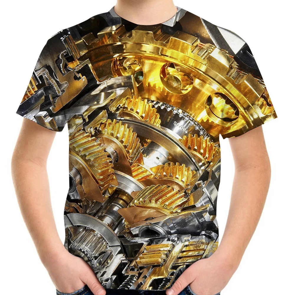 2023 Summer Kids 3D T-Shirt Boys Girls Motorcycle Car V 12 Engine Power Brand Design T Shirt Children Funny Tshirt Clothes Tops