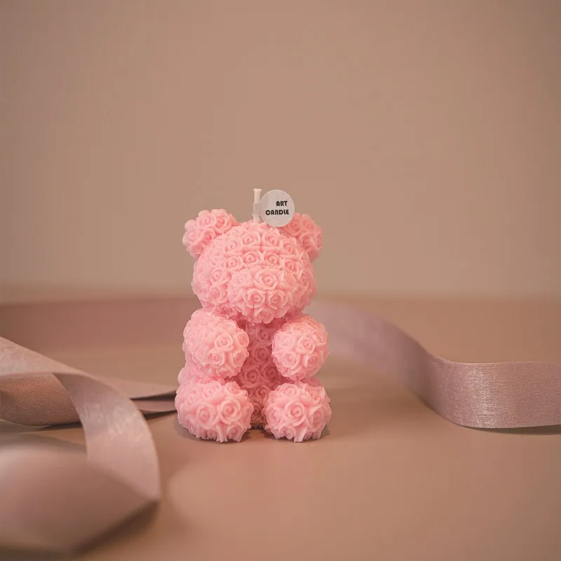 DIY Heart Rose Bear Hand Bear Aromatherapy Candle Mirrored Ornament Silicone Moulds