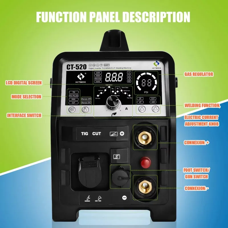 4in1 Plasma Cutter/TIG/ TIG Pulse/MMA CT520 Welding Machine Digital Control Portable Welder Machine