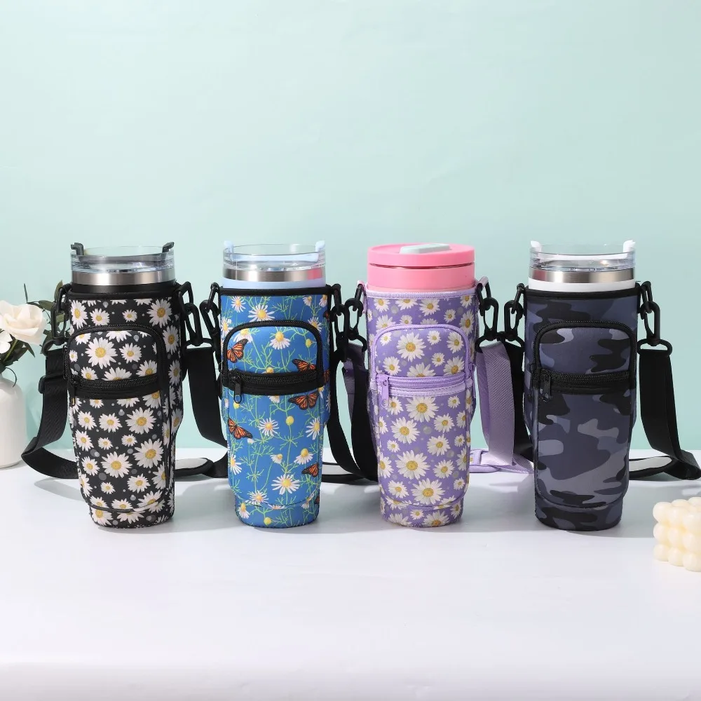 Custodia per bottiglia d'acqua con tracolla regolabile supporto per tazza isolato portatile durevole da donna leggero per tazza con manico da 40 once