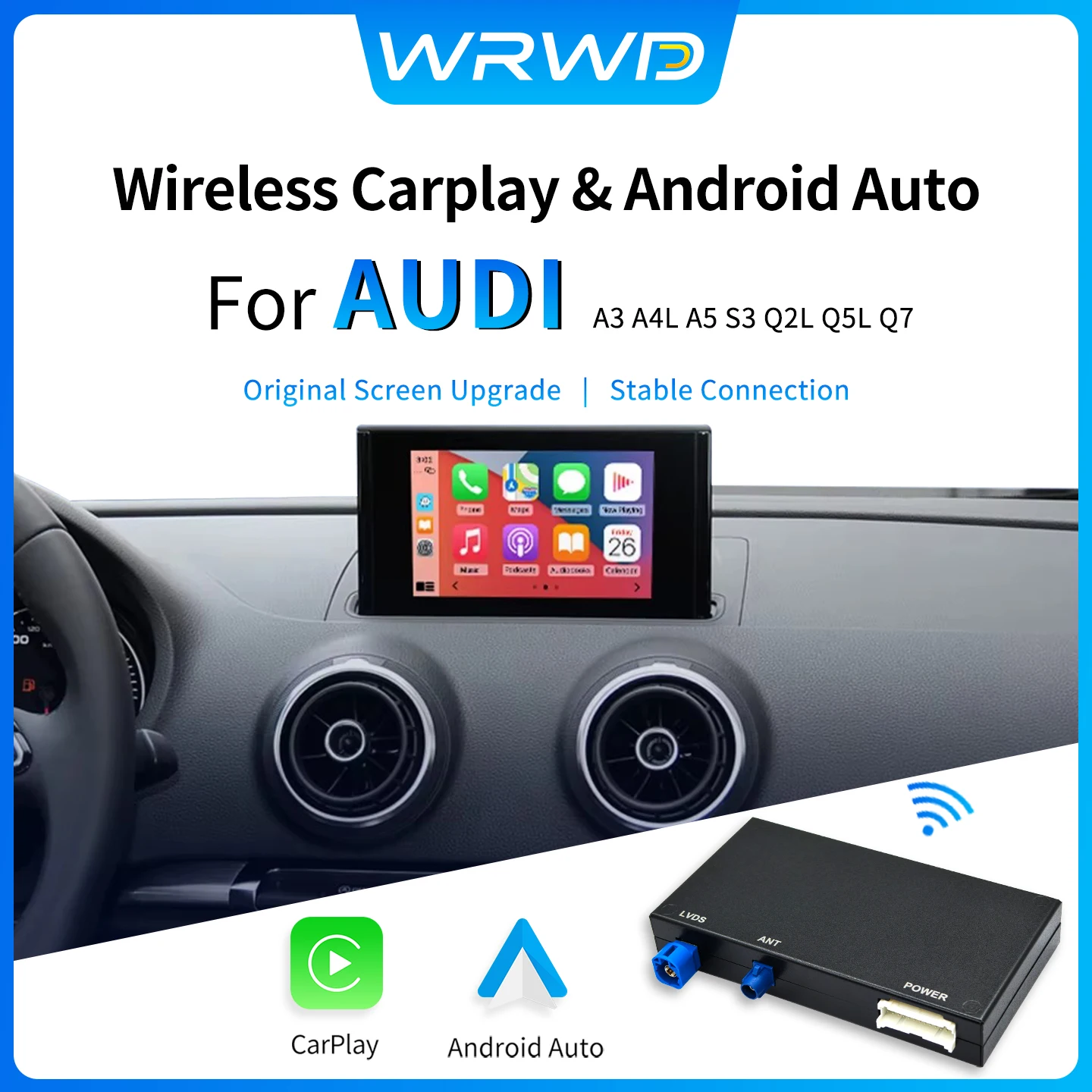 

Беспроводной CarPlay и Android Auto для Audi A3, A4, A5, Q2, Q5L, Q7 2013-2018, интерфейс с беспроблемной установкой, модуль CarPlay с поддержкой камеры заднего вида.