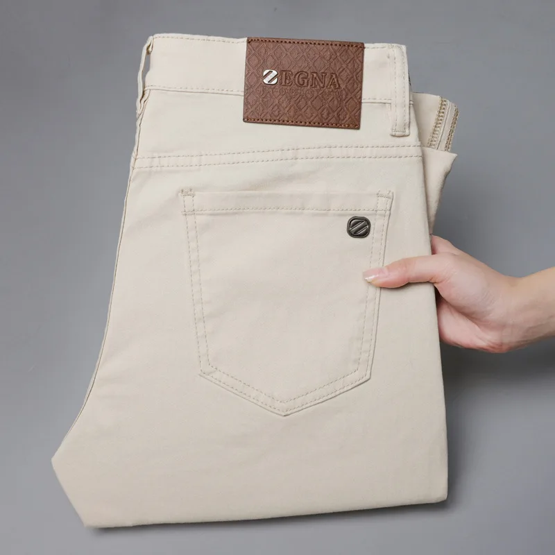 2025 spring/summer high end luxury fashion jeans for men, elastic trend versatile, slim fit, simple and casual pants