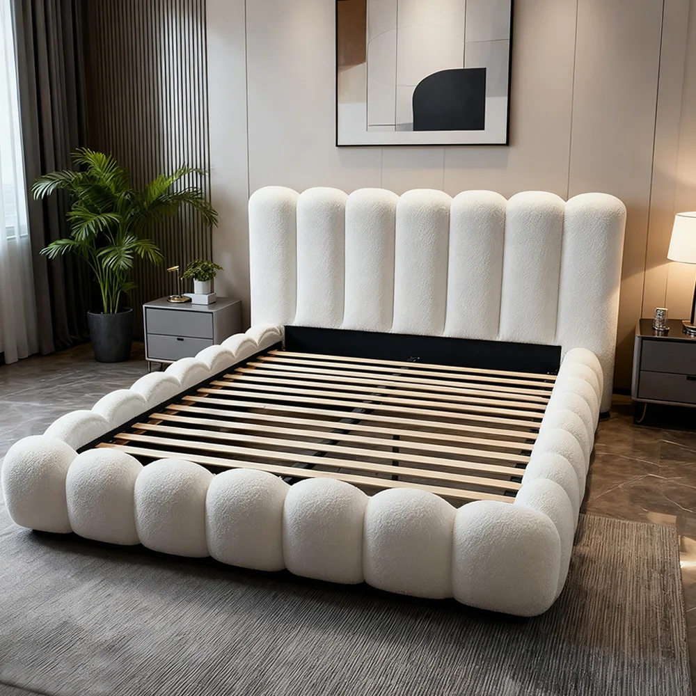 

# European Bedroom Furniture Queen Size Bed Frame Modern Luxury Teddy Fabric Upholstered King Size Bed Room Furniture