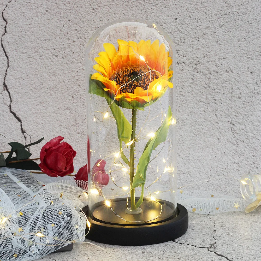 Eternal Life Immortal Flower The Beauty And The Beast Sunflower Glass Dome Mother\'s Day Christmas Gift For wedding Decor