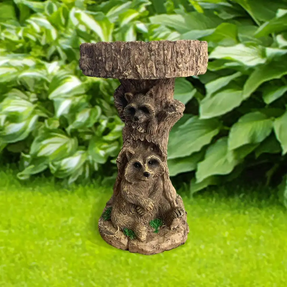 Bird Bath Decoration Weather-proof Raccoon Bird Bath Outdoor Yard Patio Lawn Birdbath Bowl Water Feeder Resin Statue for Garden