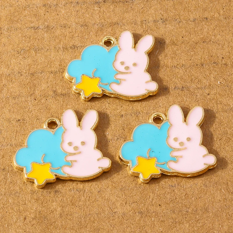 10pcs Cute Enamel Animal Rabbit Charm Pendants for Necklace Earrings DIY Bracelet Jewelry Making Accessories Supplies