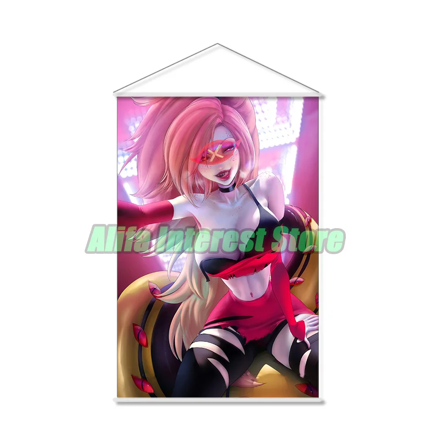 Hazbin Hotel Anime Sir Pentious And Cherri Bomb Wall Scroll Hanging Poster Home Decor Painting