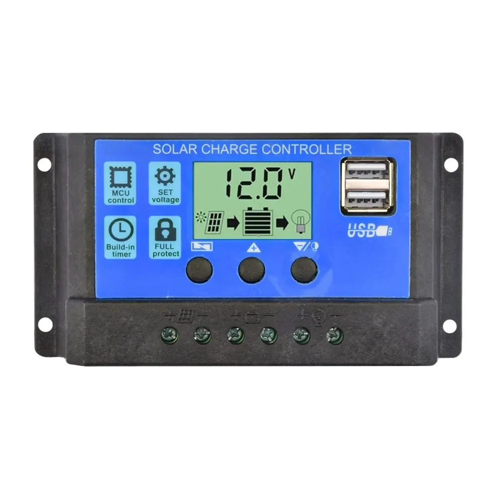 2024 Nuovo regolatore di carica solare 12V/24V PWM 10A 30A con display LCD regolabile Impostazione timer