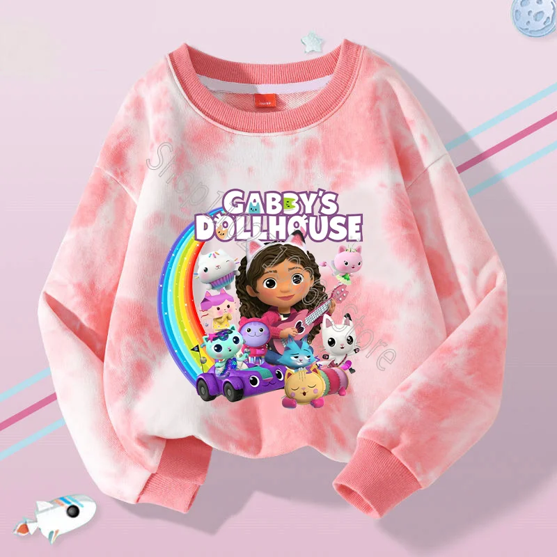 Gabby Dollhouse Cute Sweatshirts Girls Clothes Boys Anime Movie Character Pattern Warm Comfortable Long Sleeves Baby Show Gifts