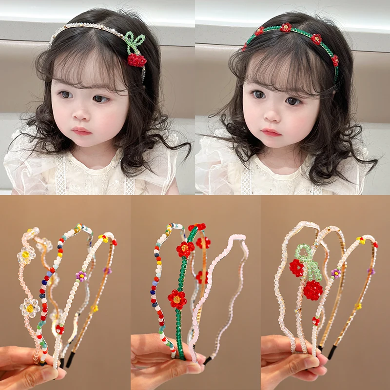 2023 New Baby Girls Princess Colors Pearl Floral Hairbands Cute Sweet Hair Hoop Headbands Children Women Shiny Hair Accessories