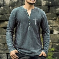 Vintage Men's T-shirt Cotton Tee Solid Color Graphic T Shirts 3D Print Long Sleeve Tees Henley Shirt Oversized Men Clothing Tops