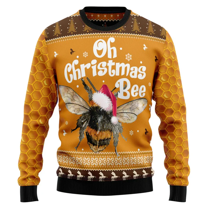 Ugly Christmas Sweater Men Novelty 3d Printed Bee Merry Sweatshirts Kids Long Sleeve Xmas Pullovers Tops Round Neck Hoodies