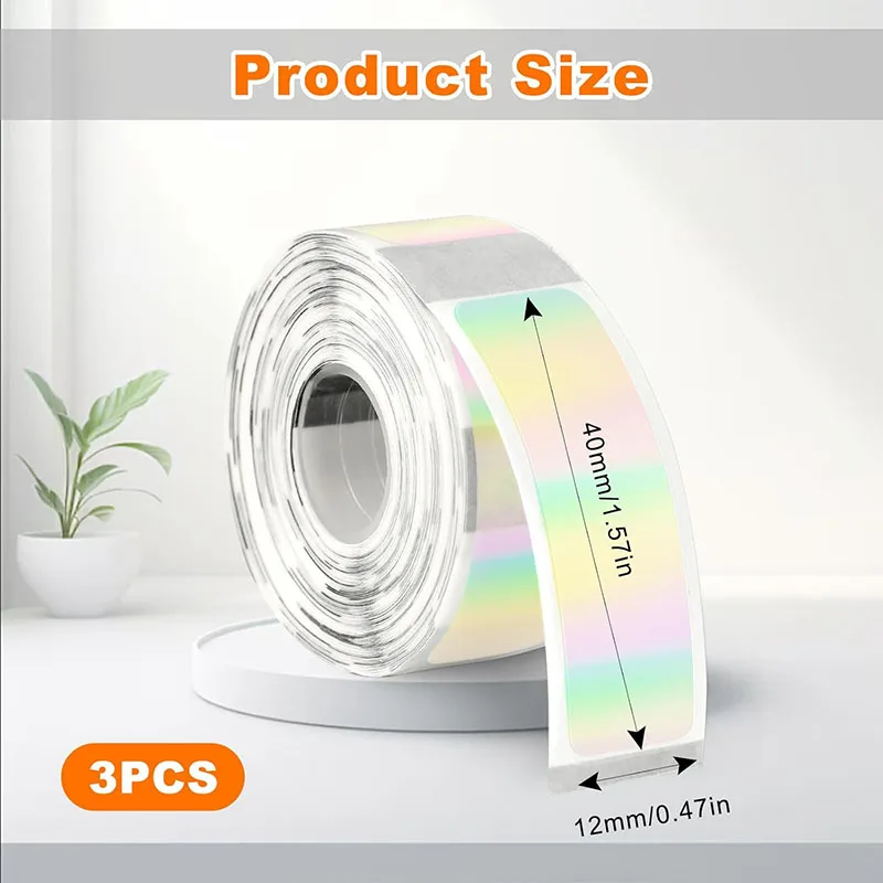 Papel Adesivo Térmico Holográfico Transparente D30 12*40mm, Rolo de Adesivo Translúcido para Impressora Marklife P11 P15