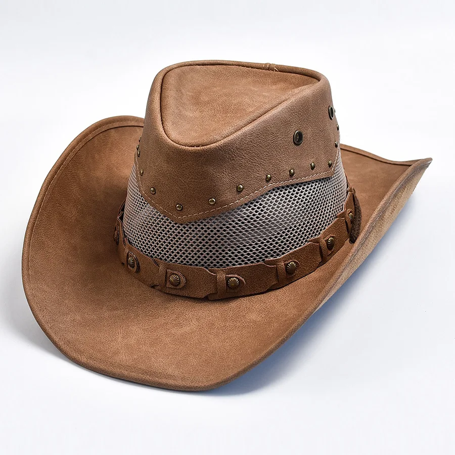 100% Leather Western Cowboy Hat For Men Wide Brim Gentleman Church Jazz Cap Cowgirl Hats Sombrero Hombre