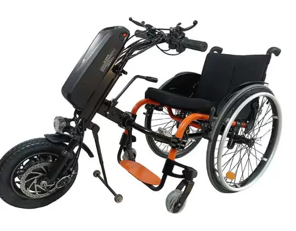 Two-arm wheelchair with a powerful motor for towing and quick disassembly of the vehicle head