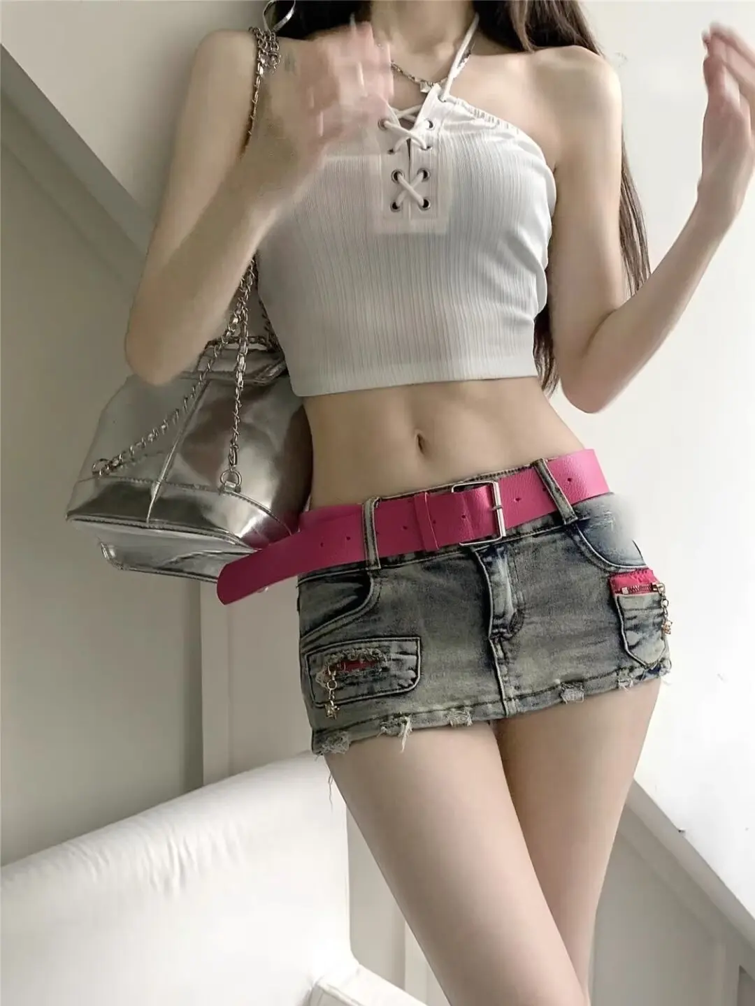 

2024 New Sexy Low Waist Zipper Denim Ultra Shorts Jeans Dj Pole Dance Shorts For Women Feminino Nightclub