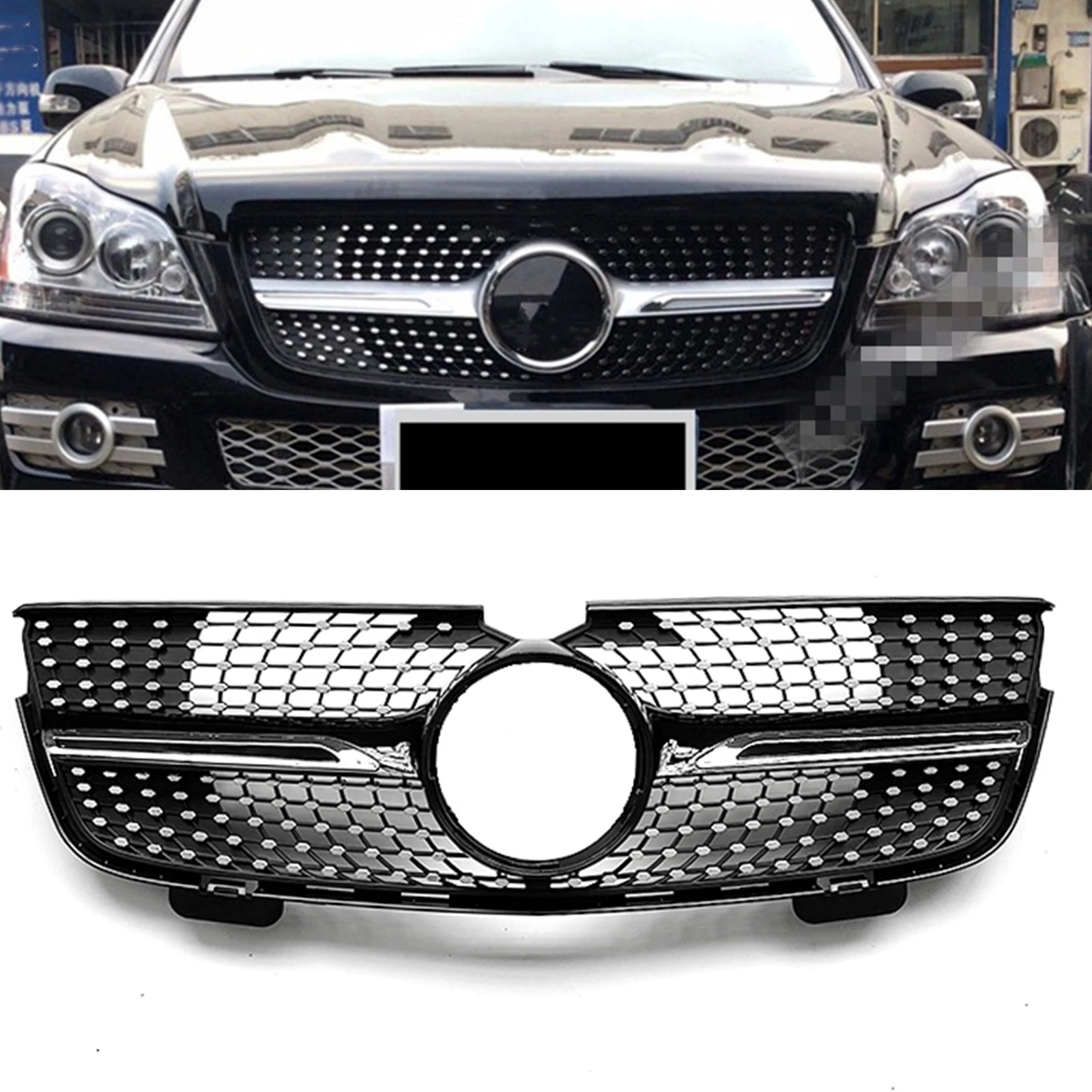 Racing Grill For Mercedes-Benz X164 GL-Class GL320 GL450 2007 2008 2009 Front Grille Silver/Black Upper Bumper Hood Mesh Grid