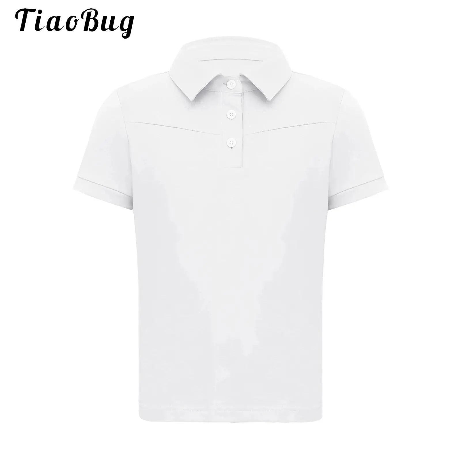 

Kids Girls Short Sleeve Horse Riding T-shirt Turn Down Collar Buttons Tees Closure Equestrian Costumes Sports Pullover Tops