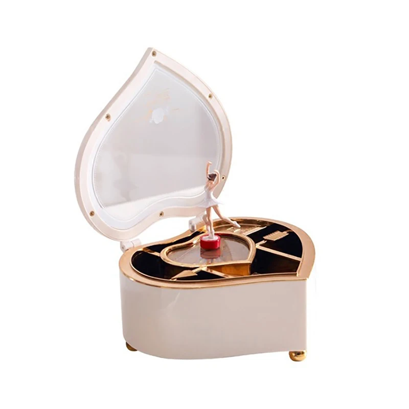 1Pc Hand Cranked Girls Dancing Music Box Multi-purpose Heart Shaped Rotating Music Boxes Jewelry Box Storage Case Ornaments