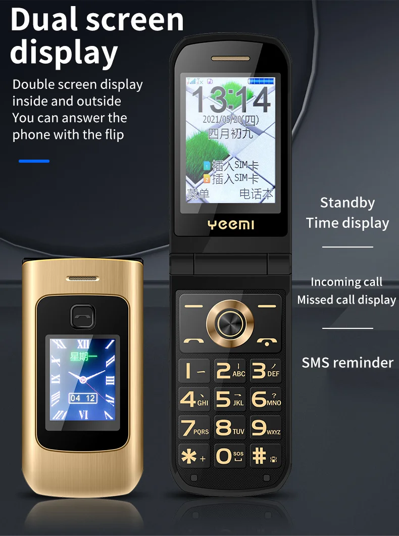 YEEMI K21+ LTE 4G Flip Mobile Phone 2.4'' Screen 1100mAh Large Button Loud Voice For Elderly Cellphone MP3 MP4 SOS LED Light