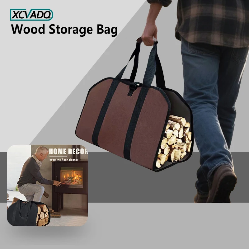 

1pcs Firewood Carrier Waxed Canvas with Handle,99 ×48cm Heavy Duty Firewood Storage Tote, Fireplace Log Carrier Indoor Bag