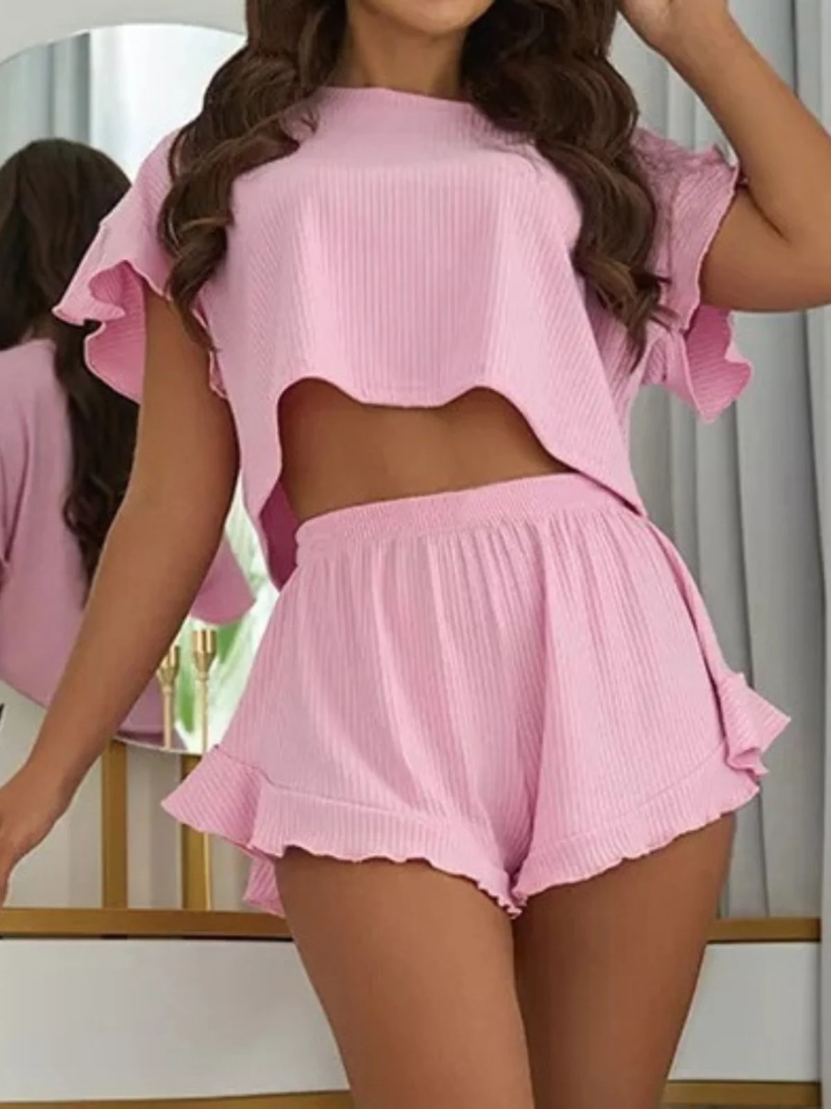 New Women's Two-Piece Set Top And Shorts Home Wear Summer round Neck Sleeveless Short Pants Comfortable Breathable Sleepwear