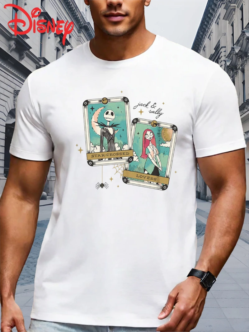 تي شيرت صيفي للرجال من Disney "The Nightmare Before Christmas" بطاقة جاك وسالي التارو - تصميم قوطي مستوحى من تيم #2