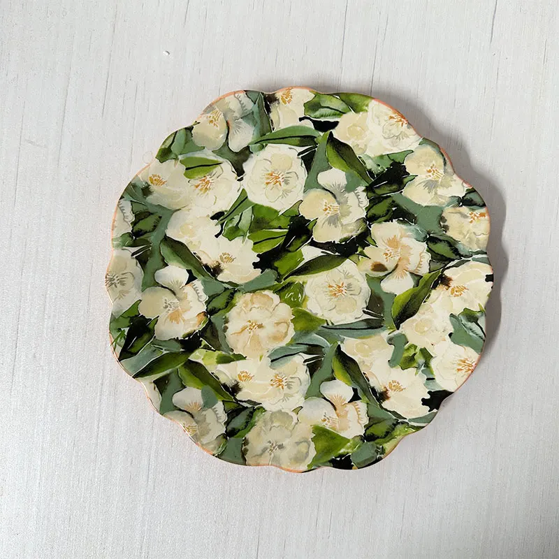 

Flower coffee cup hand-painted ceramic plate irregular plate milk cup afternoon tea dessert plate