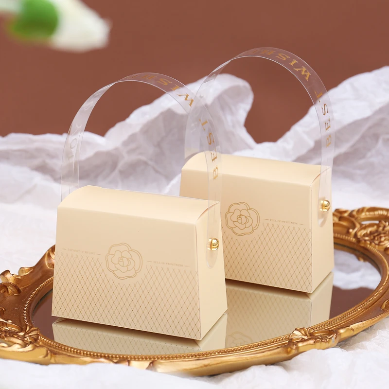 Simple Candy Bag Box Cardboard Material Color Bronzing Flower Printing and Dyeing Portable Creative French  Wedding Medium Suit