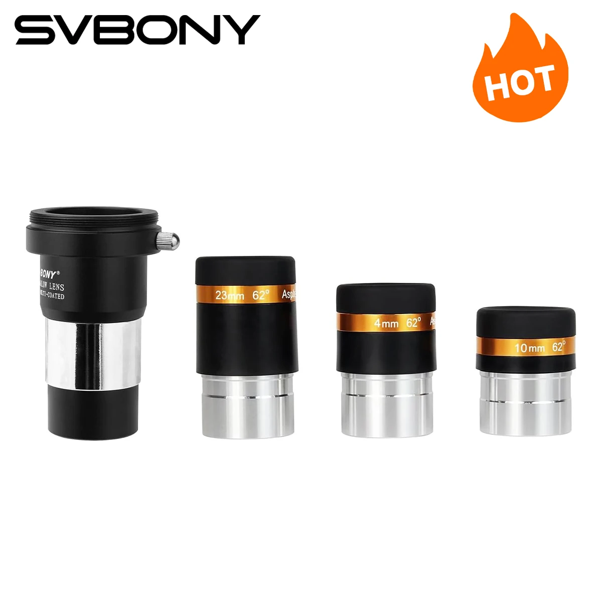 Svbony عدسات عينية 4 مم وعدسة تلسكوب وعدسة بارلو SVBONY 2X وعدسة عينية كروية بزاوية واسعة 62 درجة وملحق تلسكوب