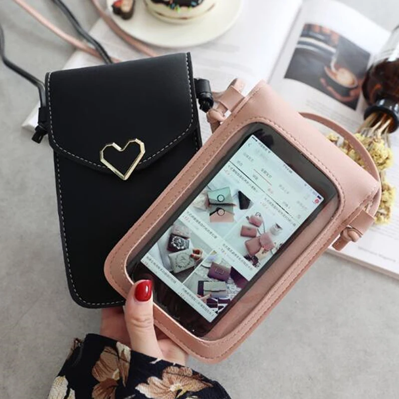 Women Bag For Phone Transparent 2023 Women Coin Purse Cross Shoulder Bag Girls Cute Phone Bags Mini Heart Type Hasp Mobile Pouch